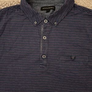 Banana Republic Button-Down Collar Polo - Medium, Navy Textured Stripe